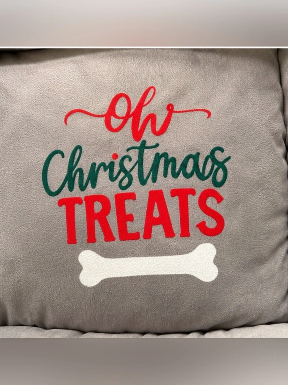 Oh Christmas Treats Dog Bed Cushion - Neutral Gray